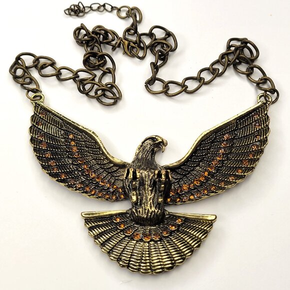 Eagle Pendant Necklace Antique Gold Eagle Statement Pendant Necklace - Picture 2 of 13